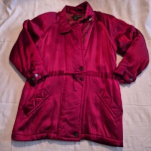 The J Peterman Company women's Small red silk coat light padding insulation VGUC